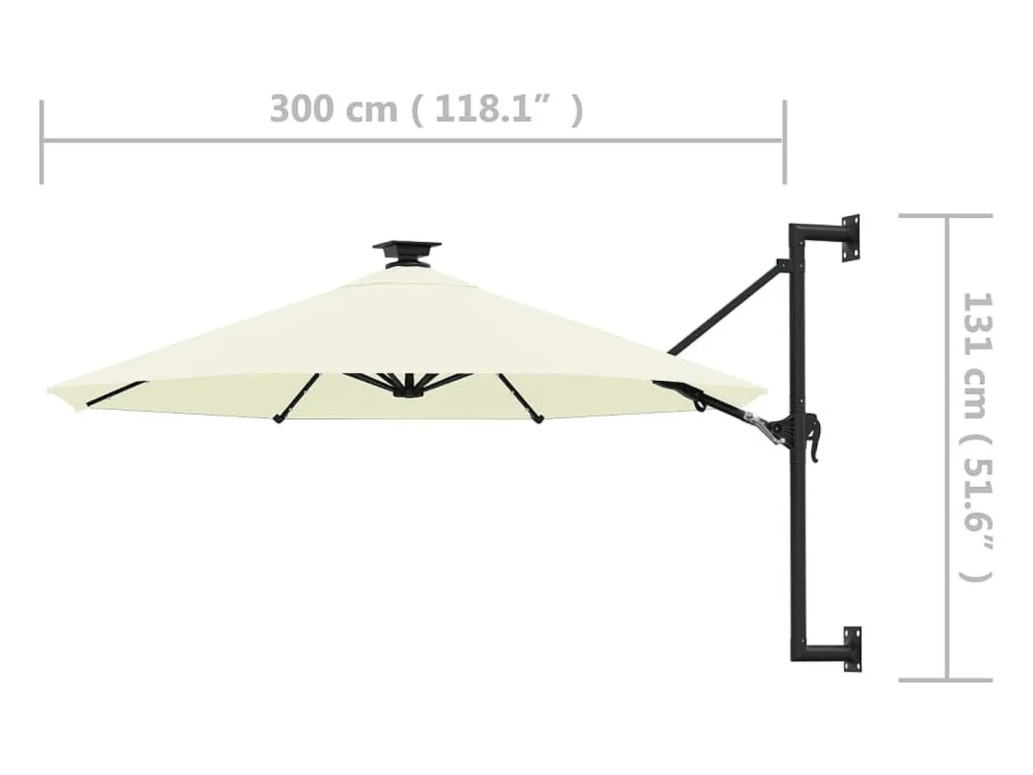 Guarda-sol de parede com mastro de metal e iluminação LED 300 cm cor areia 02_0008694