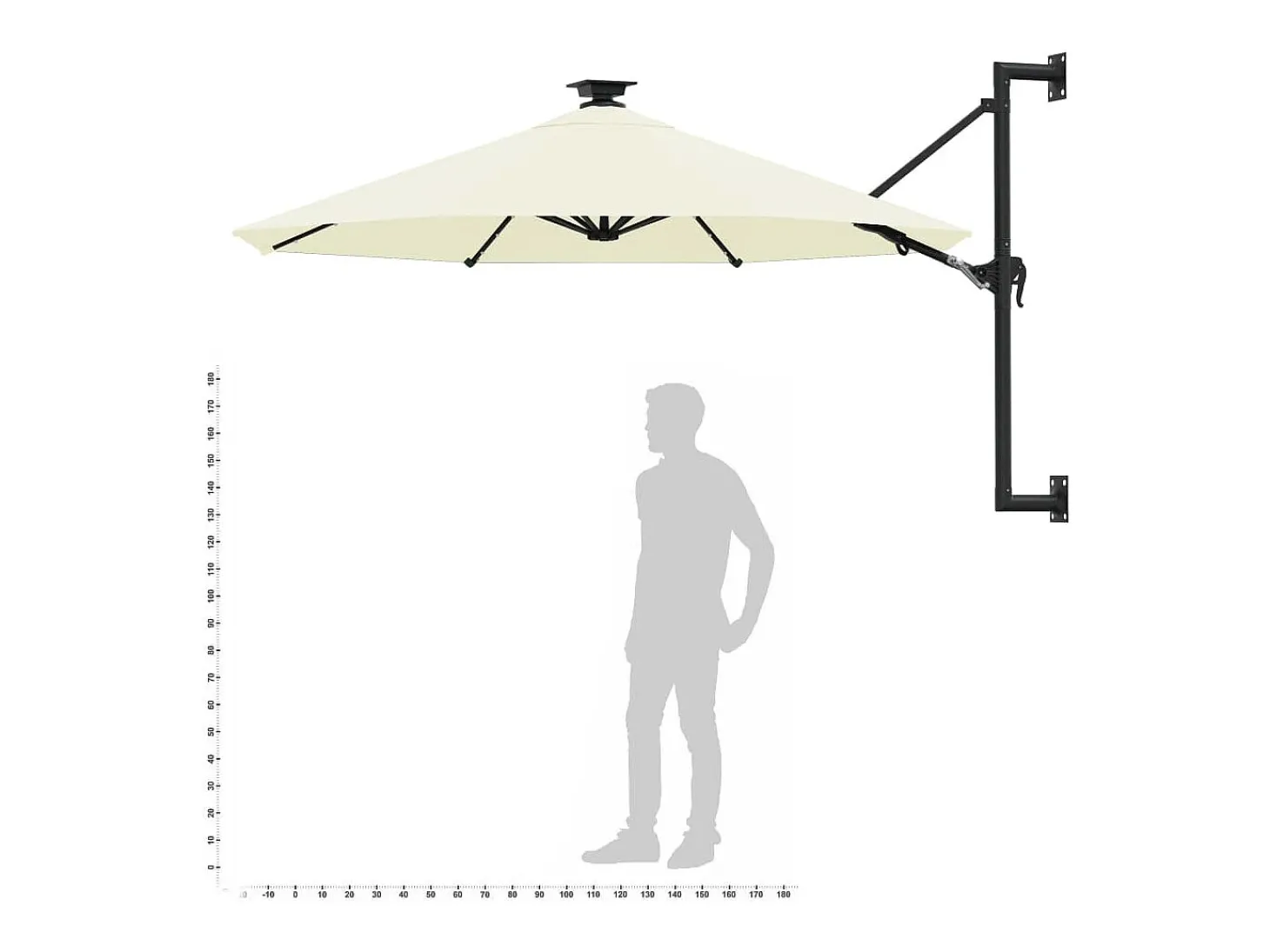 Guarda-sol de parede com mastro de metal e iluminação LED 300 cm cor areia 02_0008694