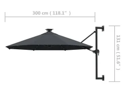 Guarda-sol de parede com mastro metálico e iluminação LED 300 cm antracite 02_0008690