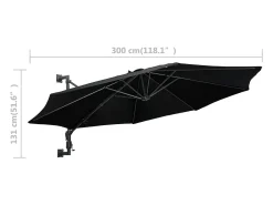Guarda-sol de parede com mastro de metal 300 cm preto 02_0008683