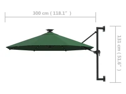 Guarda-sol de parede com mastro de metal e LED 300 cm verde 02_0008697