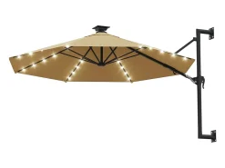 Guarda-sol de parede com mastro de metal e iluminação LED 300 cm taupe 02_0008695