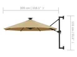 Guarda-sol de parede com mastro de metal e iluminação LED 300 cm taupe 02_0008695