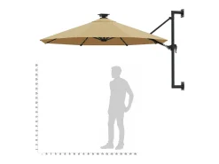Guarda-sol de parede com mastro de metal e iluminação LED 300 cm taupe 02_0008695