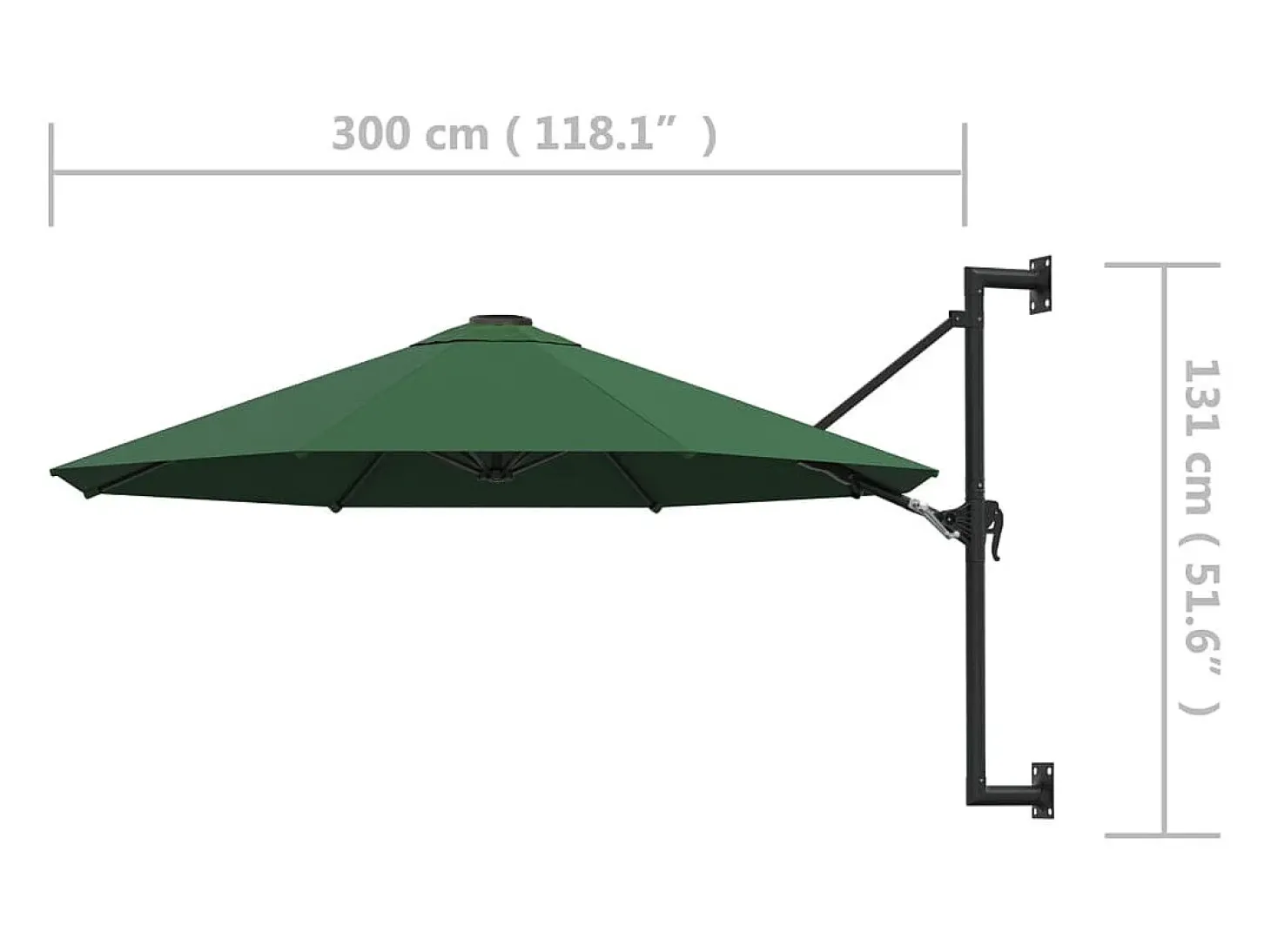 Guarda-sol de parede para exterior com mastro de metal verde de 300 cm 02_0008689