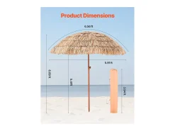 Guarda-Sol Havaiano SucceBuy, Guarda-sol Exótico Inclinável de 2 m com Telhado de Palha de PP, 8 Varetas de Metal, para Praia, Pátio, Piscina, Jardim