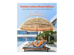 Guarda-Sol Havaiano SucceBuy, Guarda-sol Exótico Inclinável de 2,4 m com Telhado de Palha de PP, 8 Varetas de Metal, para Praia, Pátio, Piscina, Jardim