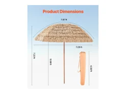 Guarda-Sol Havaiano SucceBuy, Guarda-sol Exótico Inclinável de 2,4 m com Telhado de Palha de PP, 8 Varetas de Metal, para Praia, Pátio, Piscina, Jardim