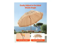 Guarda-Sol Havaiano SucceBuy, Guarda-sol Exótico Inclinável de 2,4 m com Telhado de Palha de PP, 8 Varetas de Metal, para Praia, Pátio, Piscina, Jardim