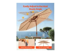 Guarda-Sol Havaiano SucceBuy, Guarda-sol Exótico Inclinável de 2,7 m com Telhado de Palha, PP, 8 Varetas de Metal, para Praia, Pátio, Piscina, Jardim