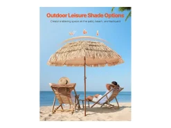 Guarda-sol Havaiano SucceBuy, Guarda-sol Exótico Inclinável de 1,8 m com Telhado de Palha PP, 8 Varas Metálicas, para Praia, Terraço, Piscina, Jardim