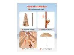 Guarda-sol Havaiano SucceBuy, Guarda-sol Exótico Inclinável de 1,8 m com Telhado de Palha PP, 8 Varas Metálicas, para Praia, Terraço, Piscina, Jardim