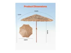 Guarda-Sol Havaiano SucceBuy, Guarda-sol Exótico Inclinável de 2,7 m com Telhado de Palha, PP, 8 Varetas de Metal, para Praia, Pátio, Piscina, Jardim