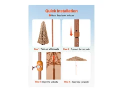 Guarda-Sol Havaiano SucceBuy, Guarda-sol Exótico Inclinável de 2,7 m com Telhado de Palha, PP, 8 Varetas de Metal, para Praia, Pátio, Piscina, Jardim