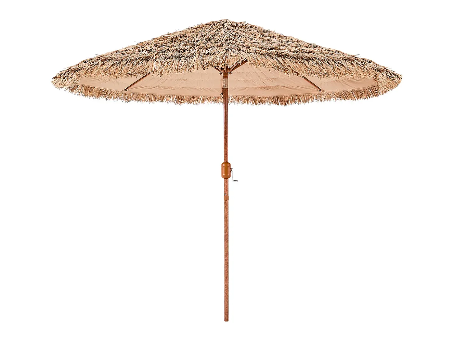 Guarda-Sol Havaiano SucceBuy, Guarda-sol Exótico Inclinável de 2,7 m com Telhado de Palha, PP, 8 Varetas de Metal, para Praia, Pátio, Piscina, Jardim