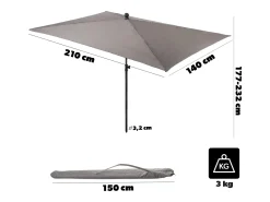 Guarda-sol retangular de varanda KADAX, 210 x 140 cm, guarda-sol ajustável em altura para varanda e terraço, guarda-sol dobrável para pátio com bolsa de