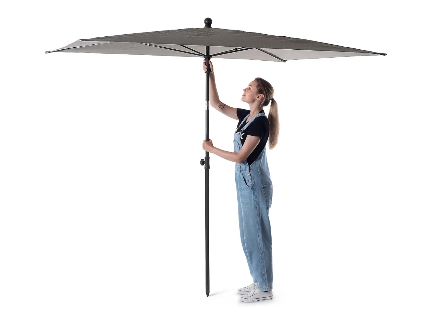 Guarda-sol retangular de varanda KADAX, 210 x 140 cm, guarda-sol ajustável em altura para varanda e terraço, guarda-sol dobrável para pátio com bolsa de
