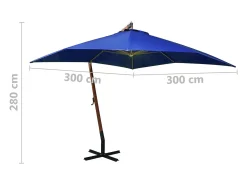Guarda-sol suspenso com mastro azul-celeste 3 x 3 m madeira maciça de abeto 02_0008708