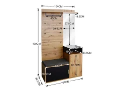 Hall de Entrada com Espelho e Móvel para Sapatos - Natural & Preto - Espaçoso e Elegante