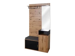 Hall de Entrada com Espelho e Móvel para Sapatos - Natural & Preto - Espaçoso e Elegante