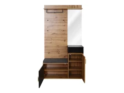Hall de Entrada com Espelho e Móvel para Sapatos - Natural & Preto - Espaçoso e Elegante