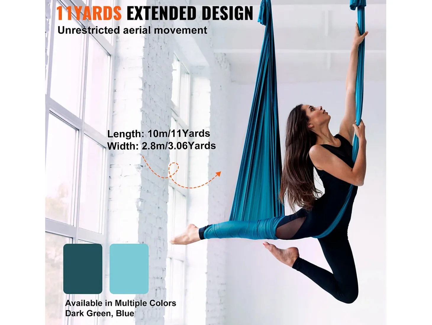 Hamaca de Yoga SucceBuy, Balanço Aéreo em Seda e Yoga, 11 m, Hamaca de Trapézio para Inversão, Verde, Kit de Hamaca em Tecido de Nylon 100 g/m²
