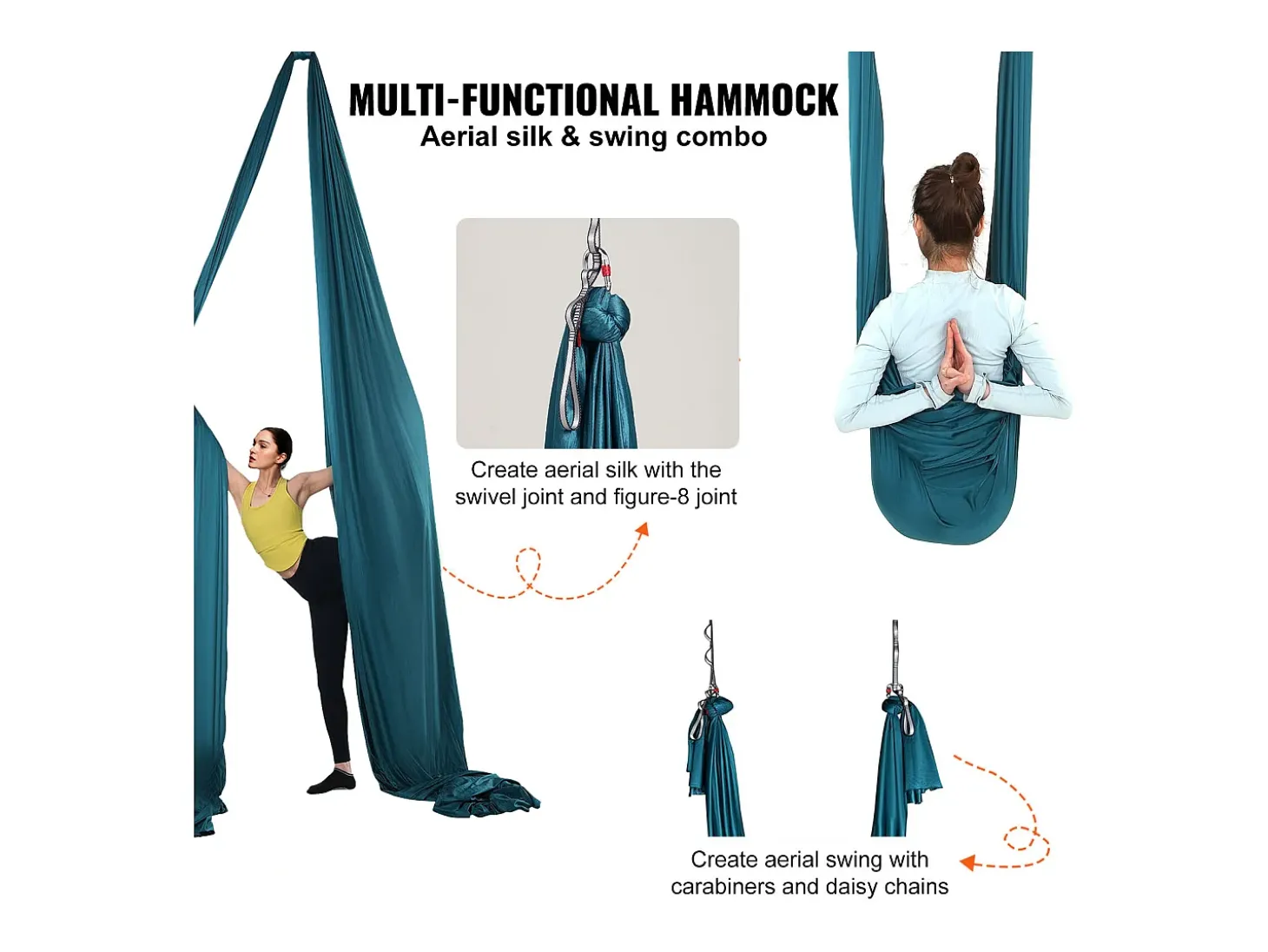 Hamaca de Yoga SucceBuy, Balanço Aéreo em Seda e Yoga, 11 m, Hamaca de Trapézio para Inversão, Verde, Kit de Hamaca em Tecido de Nylon 100 g/m²