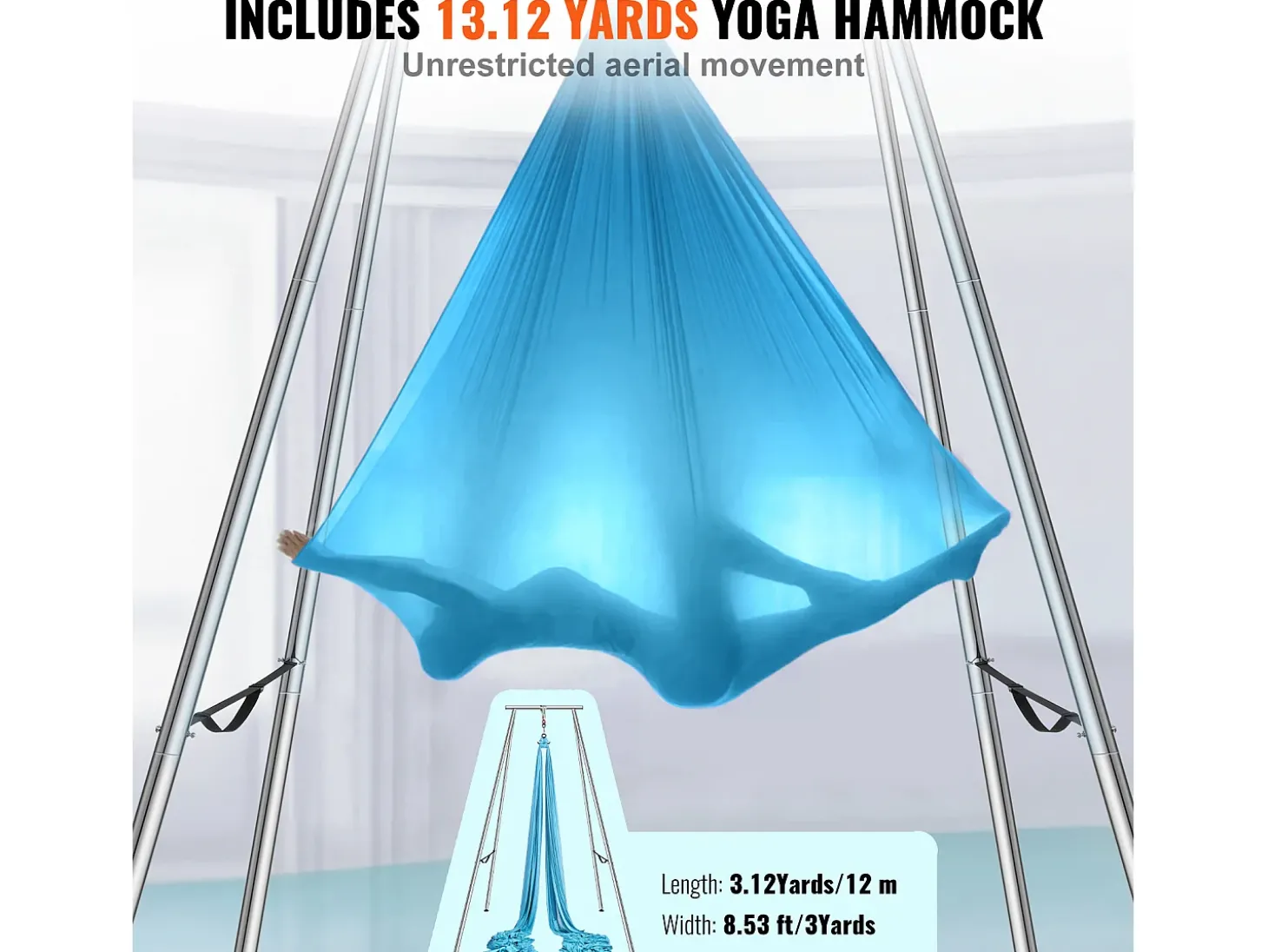 Hamaca de Yoga SucceBuy, Quadro e Hamaca de Yoga Aéreo, Carga de 250 kg, Kit de Hamaca Aérea, para o Yoga Interior e Exterior, Azul