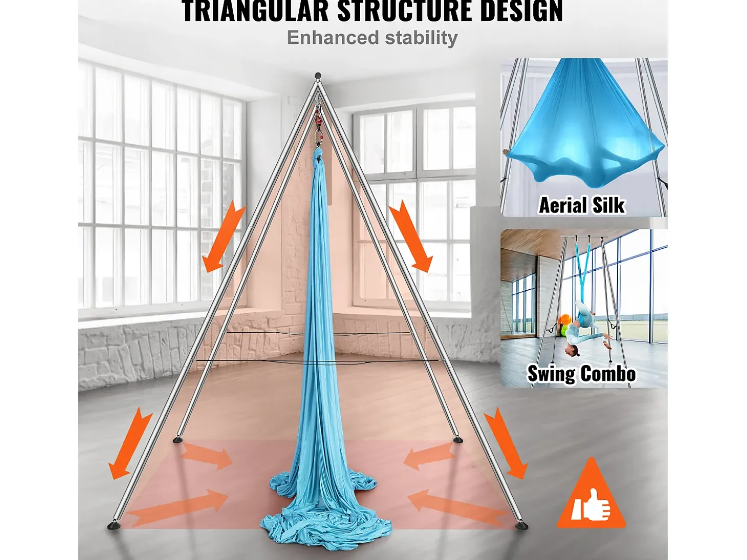 Hamaca de Yoga SucceBuy, Quadro e Hamaca de Yoga Aéreo, Carga de 250 kg, Kit de Hamaca Aérea, para o Yoga Interior e Exterior, Azul