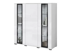 Highboard moderno 120 cm – vitrine alta para sala com vidro, corpo branco mate, frentes branco brilho