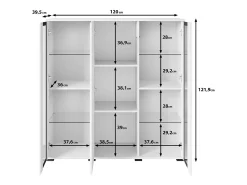 Highboard moderno 120 cm – vitrine alta para sala com vidro, corpo branco mate, frentes branco brilho