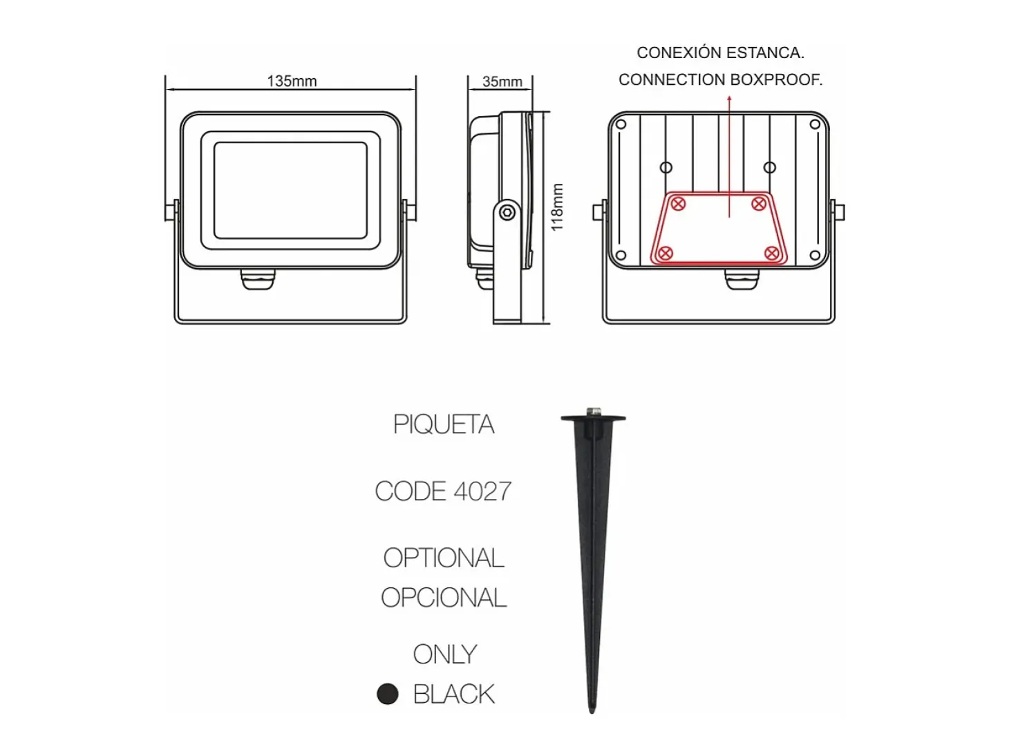 Holofote LED Corten Sky 20W IP65 2700K para área externa - 2450lm, alumínio, feixe de 110° Beneito Faure