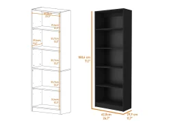 Home Straight Estante de melamina com 5 prateleiras, 180.59 cm X 62.73 cm X 29.71 cm , Preto