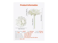 Hortênsia Artificial SucceBuy Flores Artificiais 250 mm, Buquês de Flores Falsas Aparência Realista com Cabeça 152,4 mm, Lote de 305, Branco