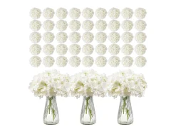 Hortênsia Artificial SucceBuy Flores Artificiais 250 mm, Buquês de Flores Falsas Aparência Realista com Cabeça 152,4 mm, Lote de 305, Branco