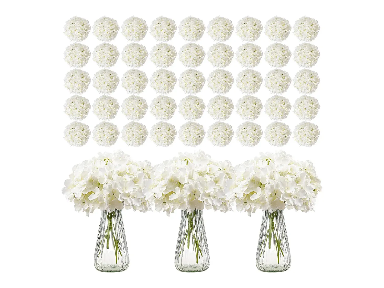 Hortênsia Artificial SucceBuy Flores Artificiais 250 mm, Buquês de Flores Falsas Aparência Realista com Cabeça 152,4 mm, Lote de 305, Branco