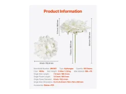 Hortênsia Artificial SucceBuy Flores Artificiais 250 mm, Buquês de Flores Falsas Aparência Realista com Cabeça 152,4 mm, Lote de 105, Branco