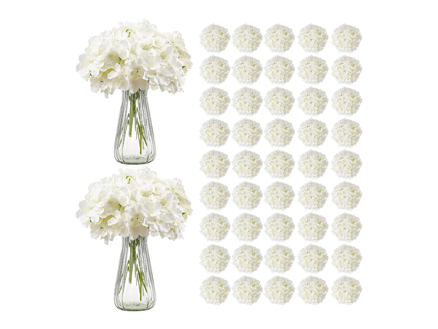 Hortênsia Artificial SucceBuy Flores Artificiais 250 mm, Buquês de Flores Falsas Aparência Realista com Cabeça 152,4 mm, Lote de 105, Branco