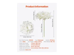 Hortênsia Artificial SucceBuy Flores Artificiais 250 mm, Buquês de Flores Falsas Aparência Realista com Cabeça 152,4 mm, Lote de 65, Branco
