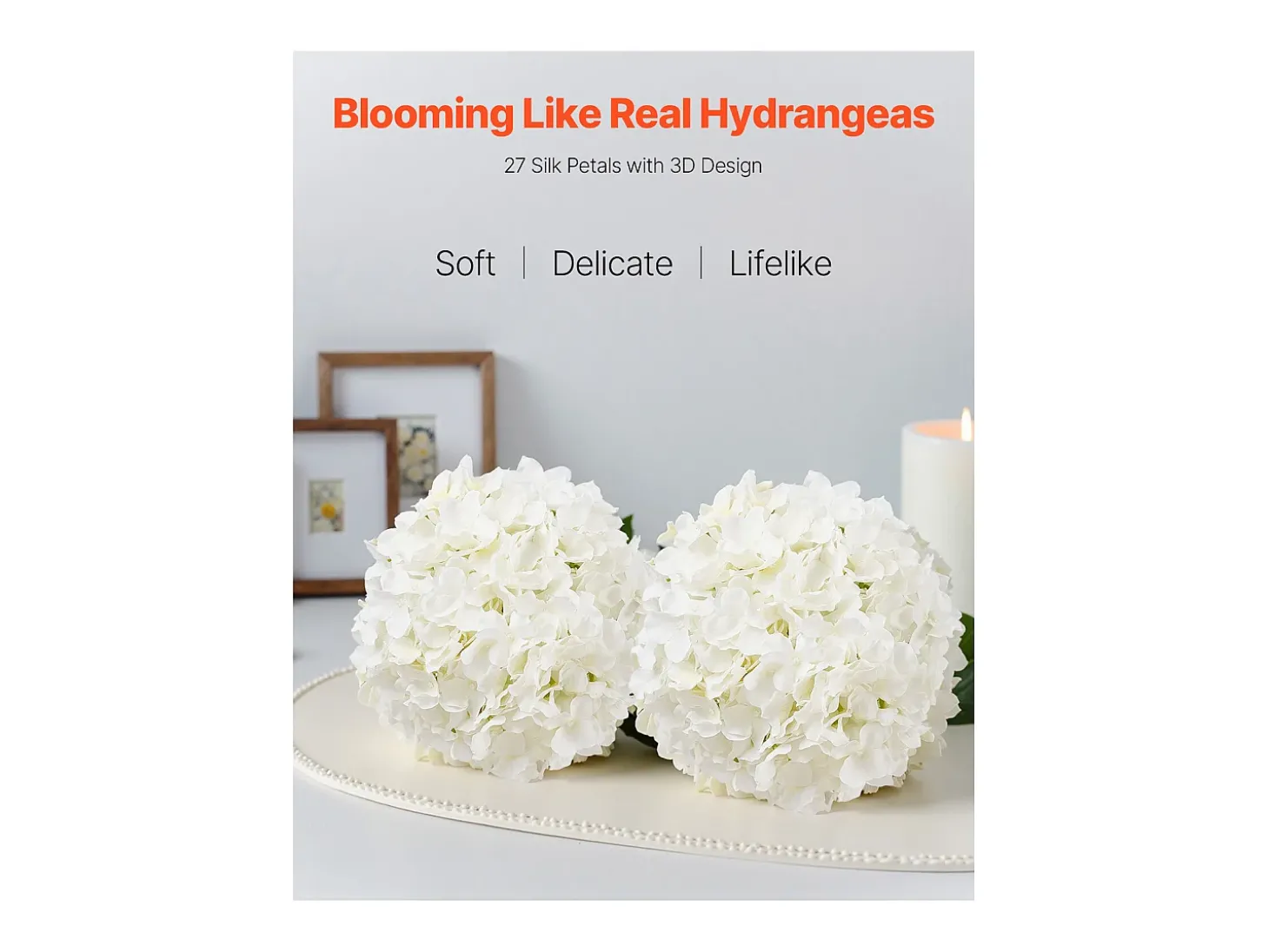 Hortênsia Artificial SucceBuy Flores Artificiais 250 mm, Buquês de Flores Falsas Aparência Realista com Cabeça 152,4 mm, Lote de 65, Branco