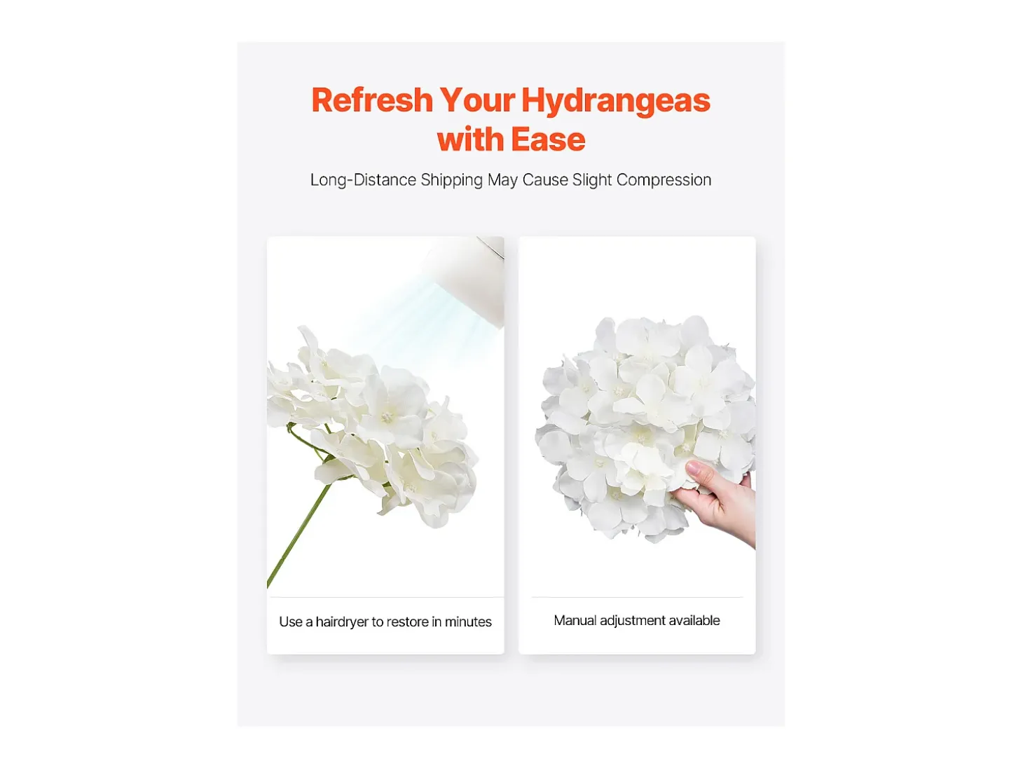 Hortênsia Artificial SucceBuy Flores Artificiais 250 mm, Buquês de Flores Falsas Aparência Realista com Cabeça 152,4 mm, Lote de 65, Branco