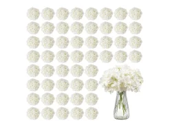 Hortênsia Artificial SucceBuy Flores Artificiais 250 mm, Buquês de Flores Falsas Aparência Realista com Cabeça 152,4 mm, Lote de 65, Branco