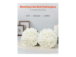 Hortênsia Artificial SucceBuy Flores Artificiais 250 mm, Buquês de Flores Falsas Aparência Realista com Cabeça 152,4 mm, Lote de 205, Branco