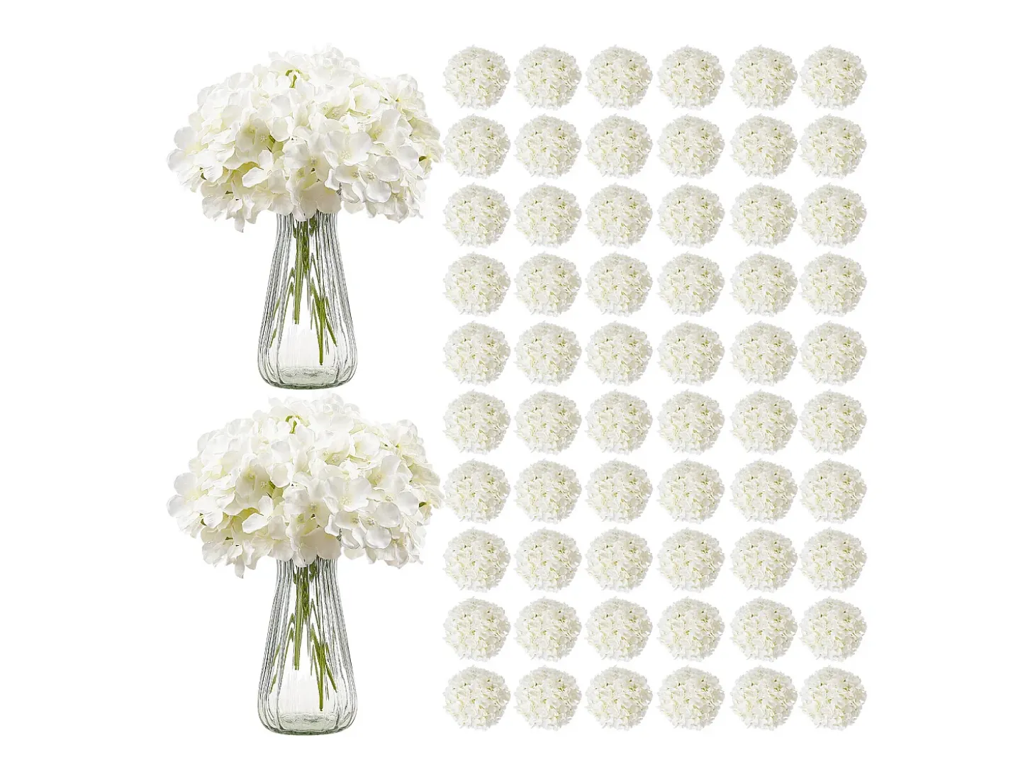 Hortênsia Artificial SucceBuy Flores Artificiais 250 mm, Buquês de Flores Falsas Aparência Realista com Cabeça 152,4 mm, Lote de 205, Branco