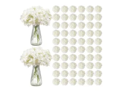 Hortênsia Artificial SucceBuy Flores Artificiais 250 mm, Buquês de Flores Falsas Aparência Realista com Cabeça 152,4 mm, Lote de 205, Branco