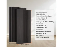 Houten Latten-Akustiekpanelen SucceBuy 120 x 60 cm, Modern Design, Zwart Eikenhout, voor een Moderne Decoratie, Geluidsreductie