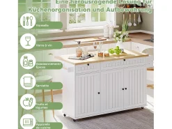 Ilha central com tampo rebatível - 137 x 45/70 x 89,5 cm - com 2 gavetas + 3 portas - MDF - branco
