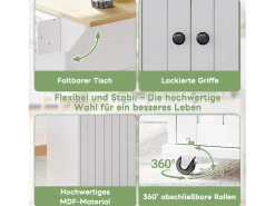 Ilha central com tampo rebatível - 137 x 45/70 x 89,5 cm - com 2 gavetas + 3 portas - MDF - branco