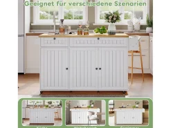 Ilha central com tampo rebatível - 137 x 45/70 x 89,5 cm - com 2 gavetas + 3 portas - MDF - branco
