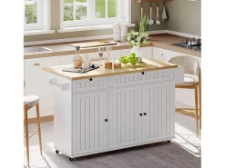 Ilha central com tampo rebatível - 137 x 45/70 x 89,5 cm - com 2 gavetas + 3 portas - MDF - branco